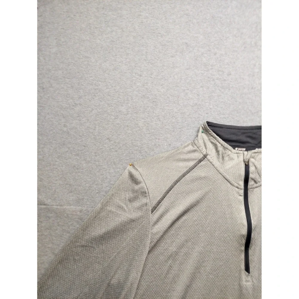 Champion Men Athletic Top L Gray Logo 1/4 Zip Mock Neck Performance Pullover